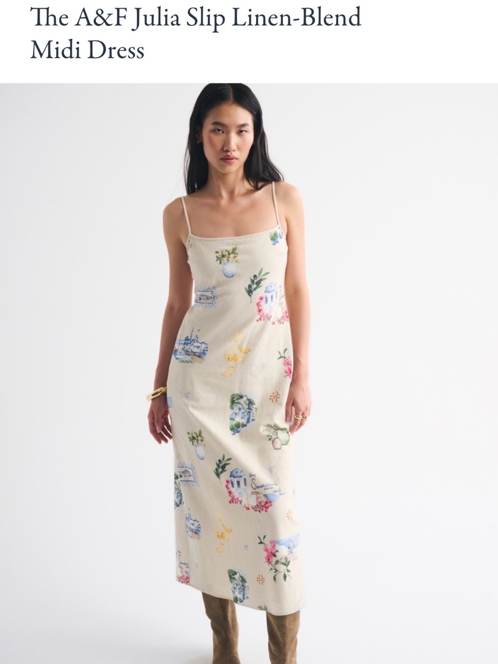 Abercrombie & Fitch Cream Maxi Slip Dress with Pastel Scenic & Floral Print